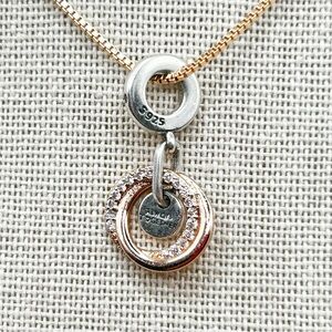 NWOT Sterling silver 18k rose gold plated circles with ring necklace pendant 18”